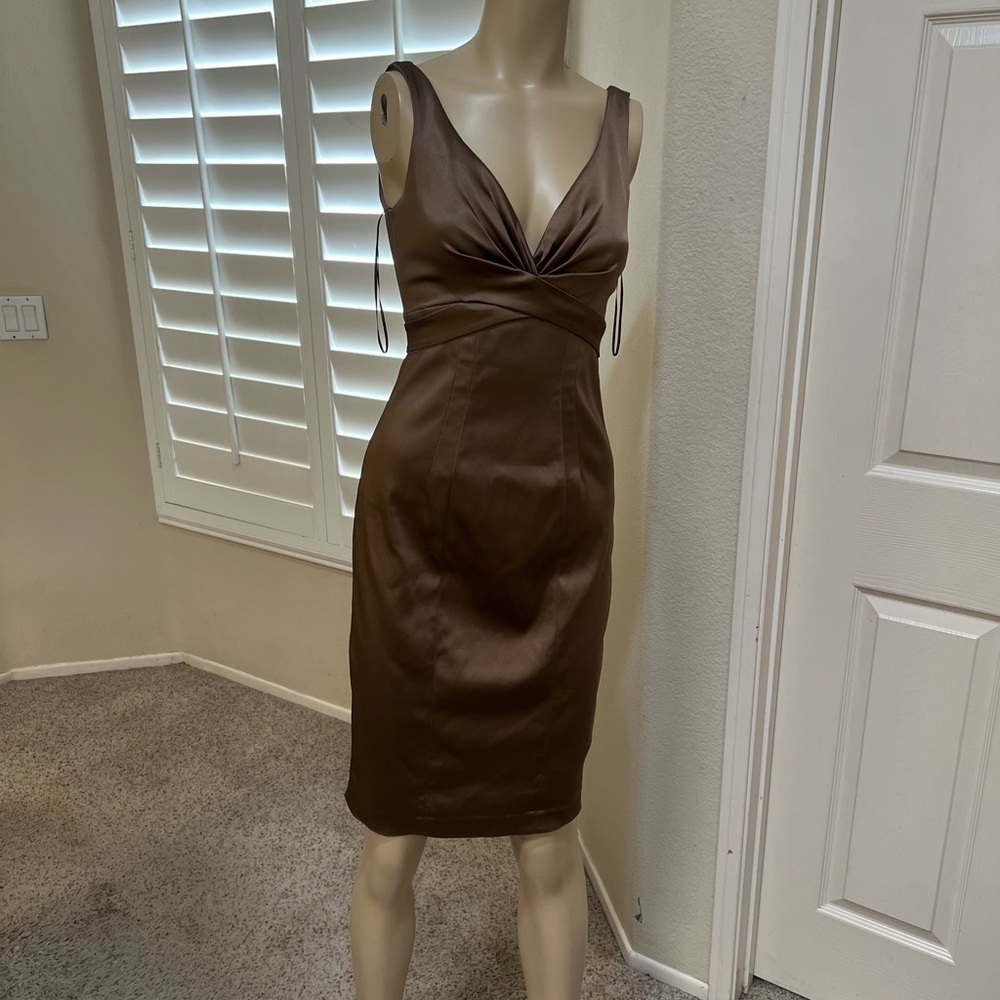 Cache fitted Sleeveless Bronze Brown A-Line Mini Dress Party Wedding Guest sSZ 4